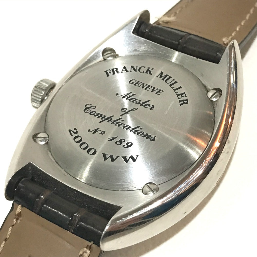 FRANCK MULLER 2000WW GMT デイト トランスアメリカ ワールドワイド 自動巻き 腕時計 SS メンズ シルバー×ブラックベルト