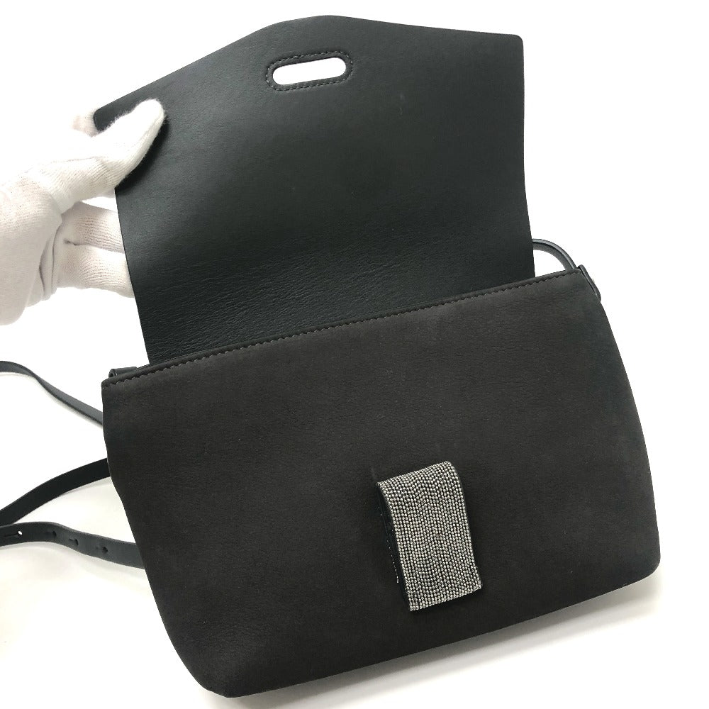 Brunello Cucinelli Metal beads Bag with flap Messenger pouch Shoulder Bag Leather Black Used