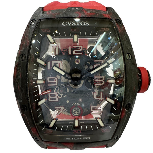 CVSTOS CVT-JET2-SL-RED FGDC スケルトン チャレンジ ジェットライナーⅡ 自動巻 腕時計 カーボン メンズ ブラック
