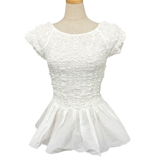 LE CIEL BLEU 27A63204 Ruched Apparel Short-sleeved peplum top Cut cotton White Used