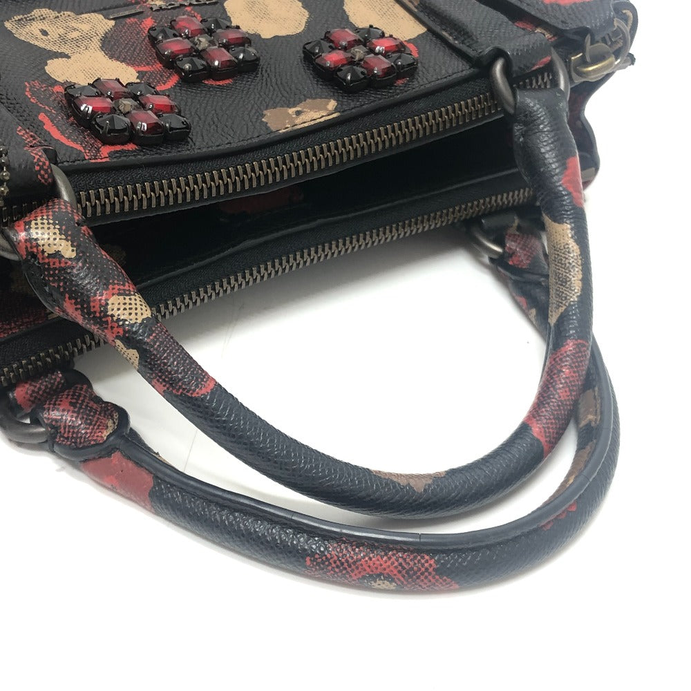 COACH Turnlock Borough Bag Floral Bijoux 2WAY Shoulder Bag Crossbody bag Hand Bag PVC Black Used