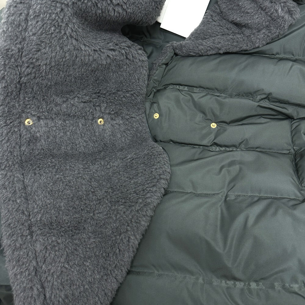 MAX MARA 149603266 Women's FRISIA Teddy Long Coat with QR Code, Fur and Down, Polyester, Dark Gray