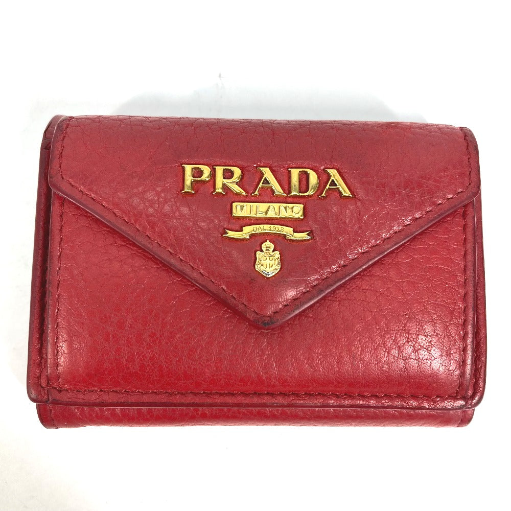 PRADA 1MH021 ロゴ コンパクト財布 3つ折り財布 レザー レディース レッド