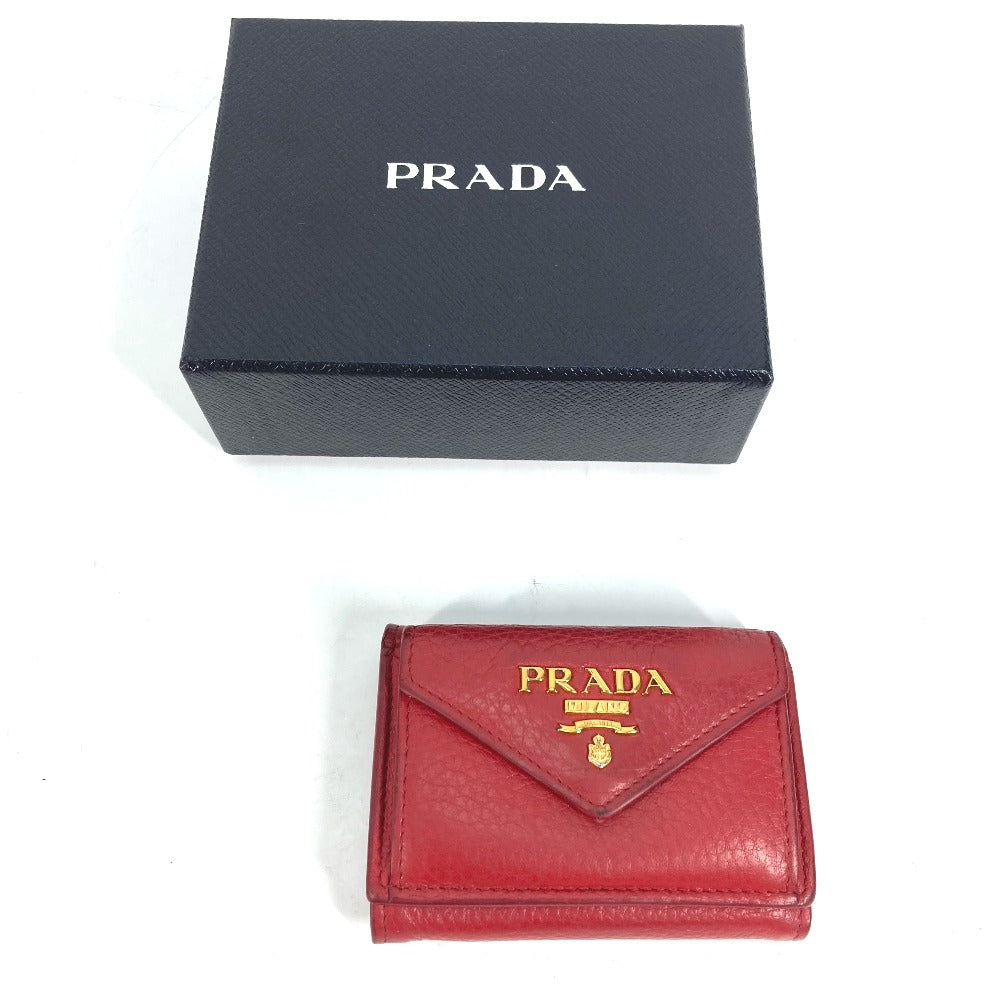 PRADA 1MH021 ロゴ コンパクト財布 3つ折り財布 レザー レディース レッド
