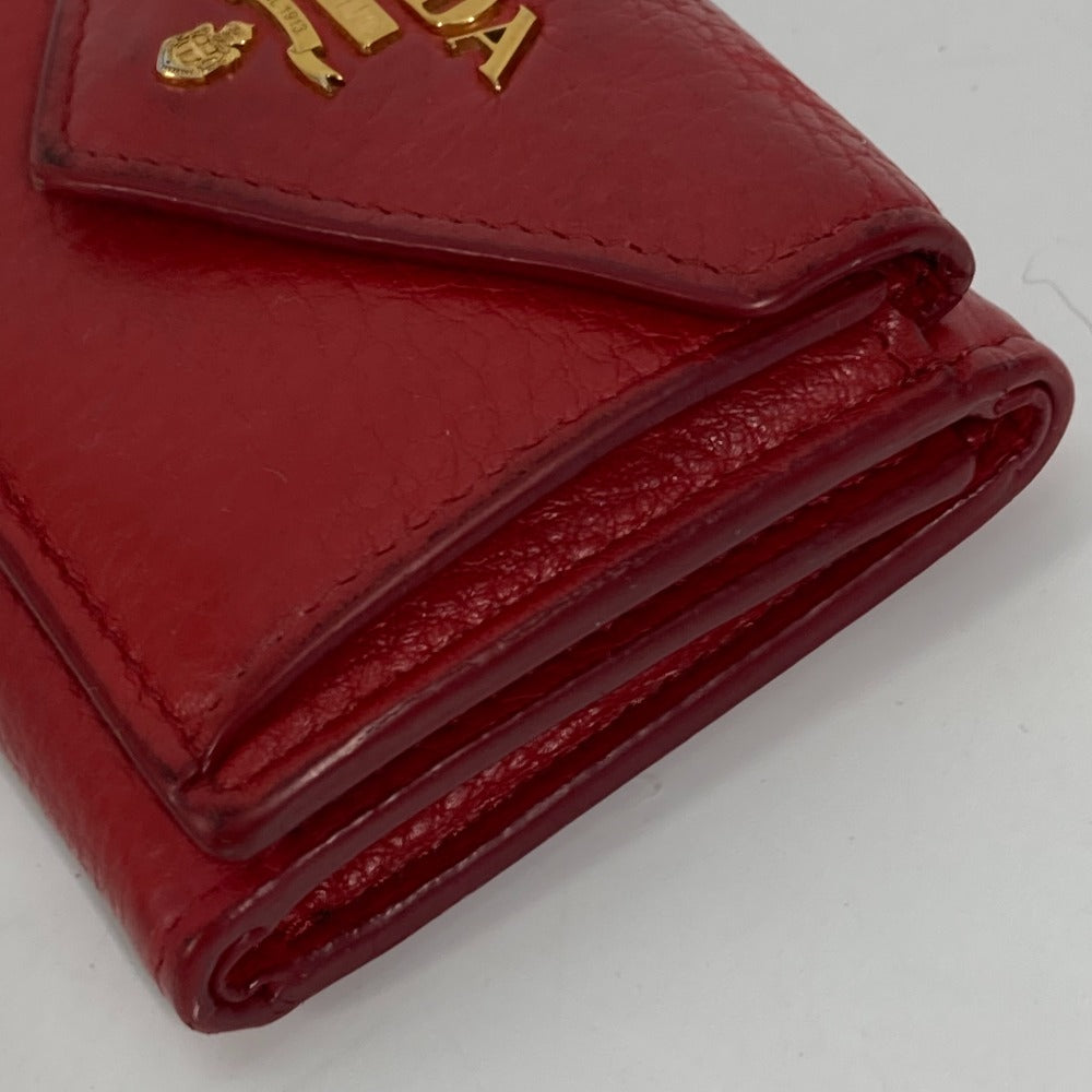 PRADA 1MH021 ロゴ コンパクト財布 3つ折り財布 レザー レディース レッド
