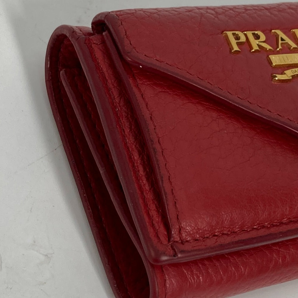 PRADA 1MH021 ロゴ コンパクト財布 3つ折り財布 レザー レディース レッド