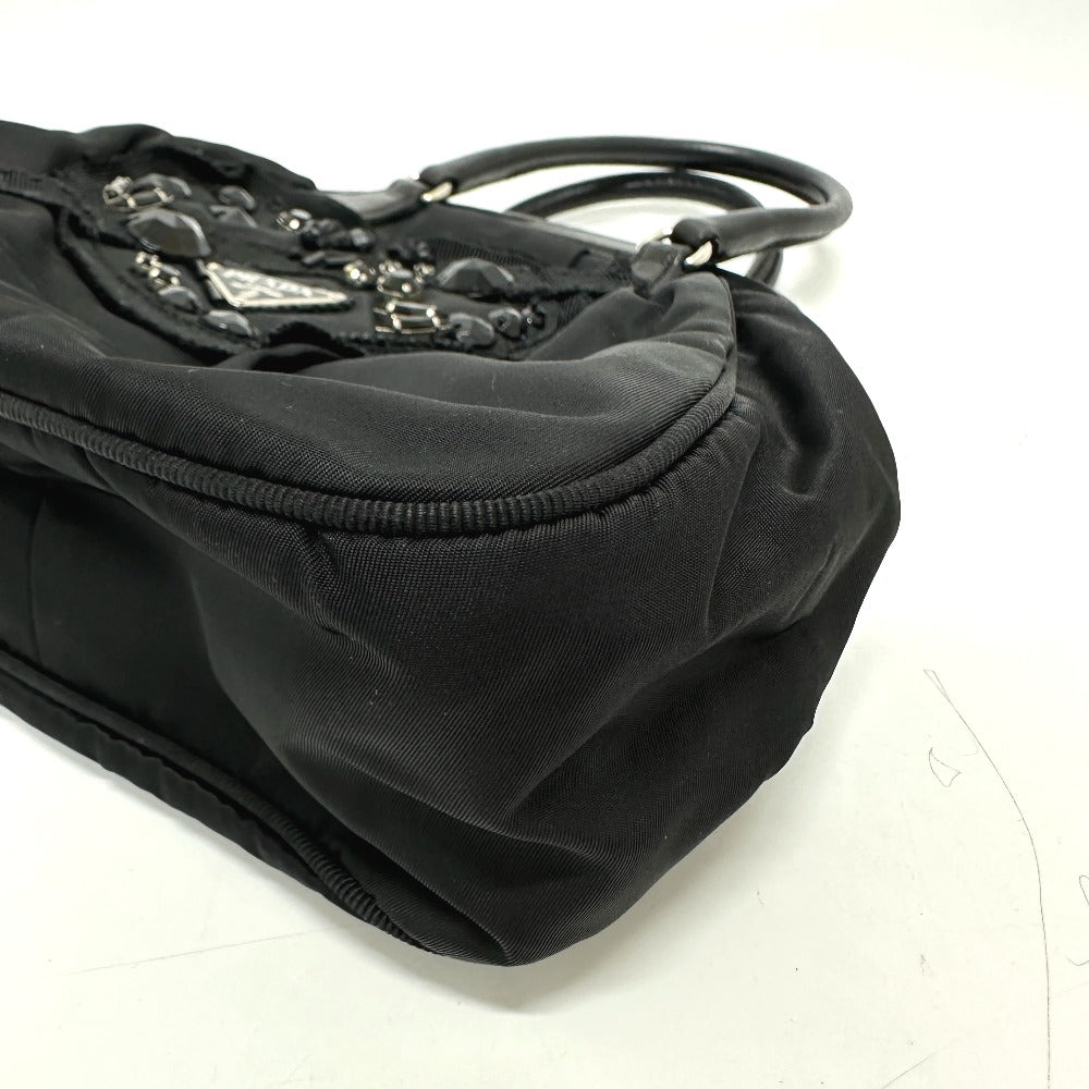 PRADA ハート ビジュー カバン ハンドバッグ ナイロン/レザー レディース ブラック - brandshop-reference