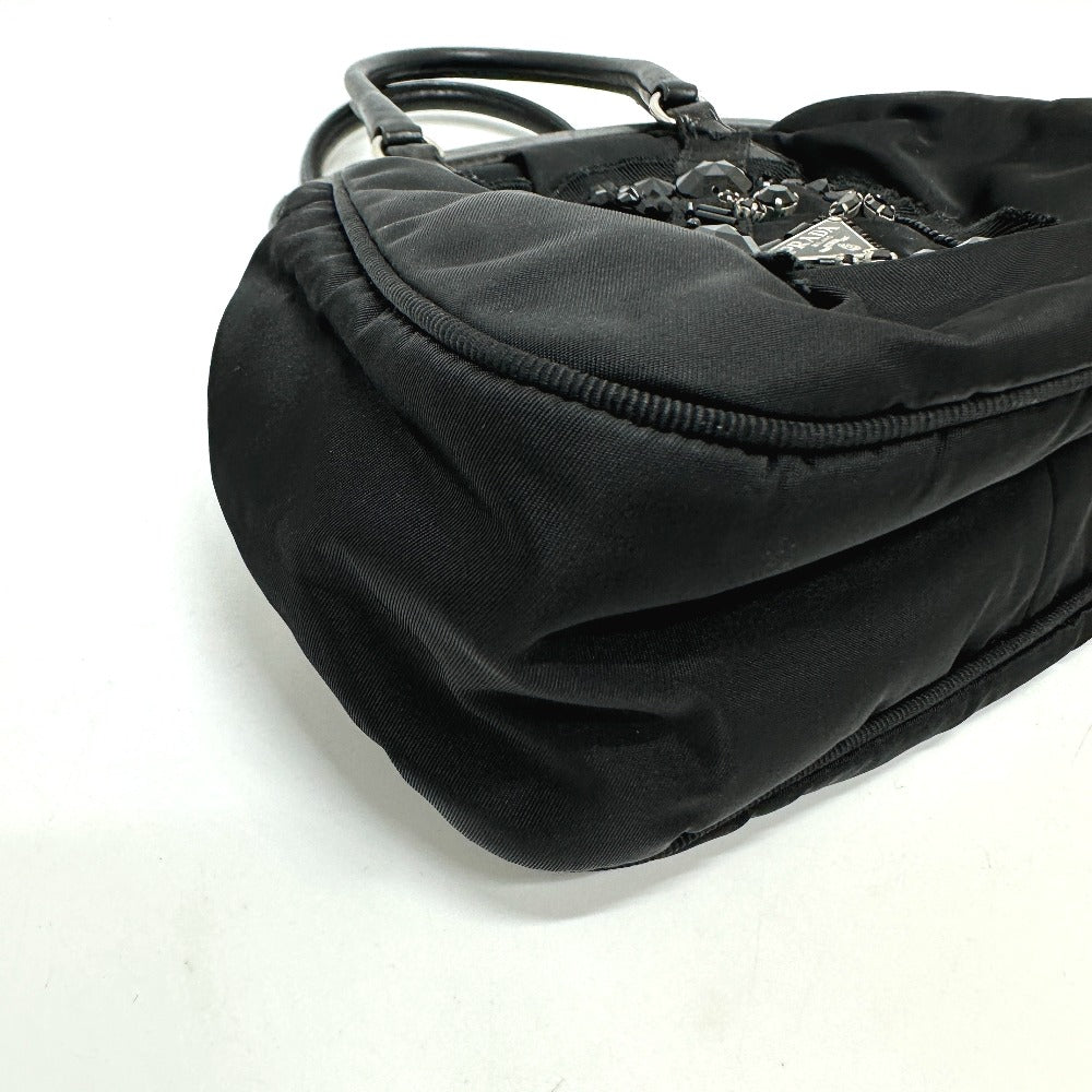 PRADA ハート ビジュー カバン ハンドバッグ ナイロン/レザー レディース ブラック - brandshop-reference