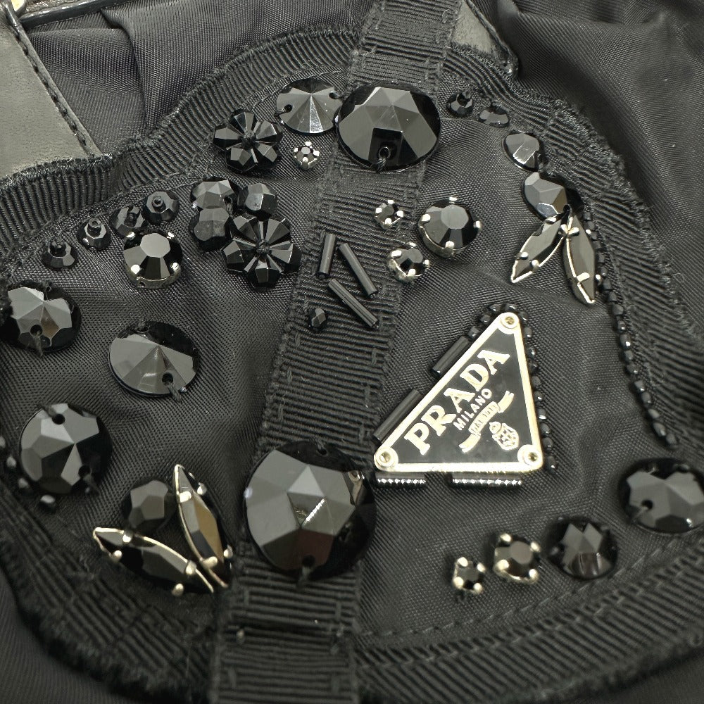 PRADA ハート ビジュー カバン ハンドバッグ ナイロン/レザー レディース ブラック - brandshop-reference