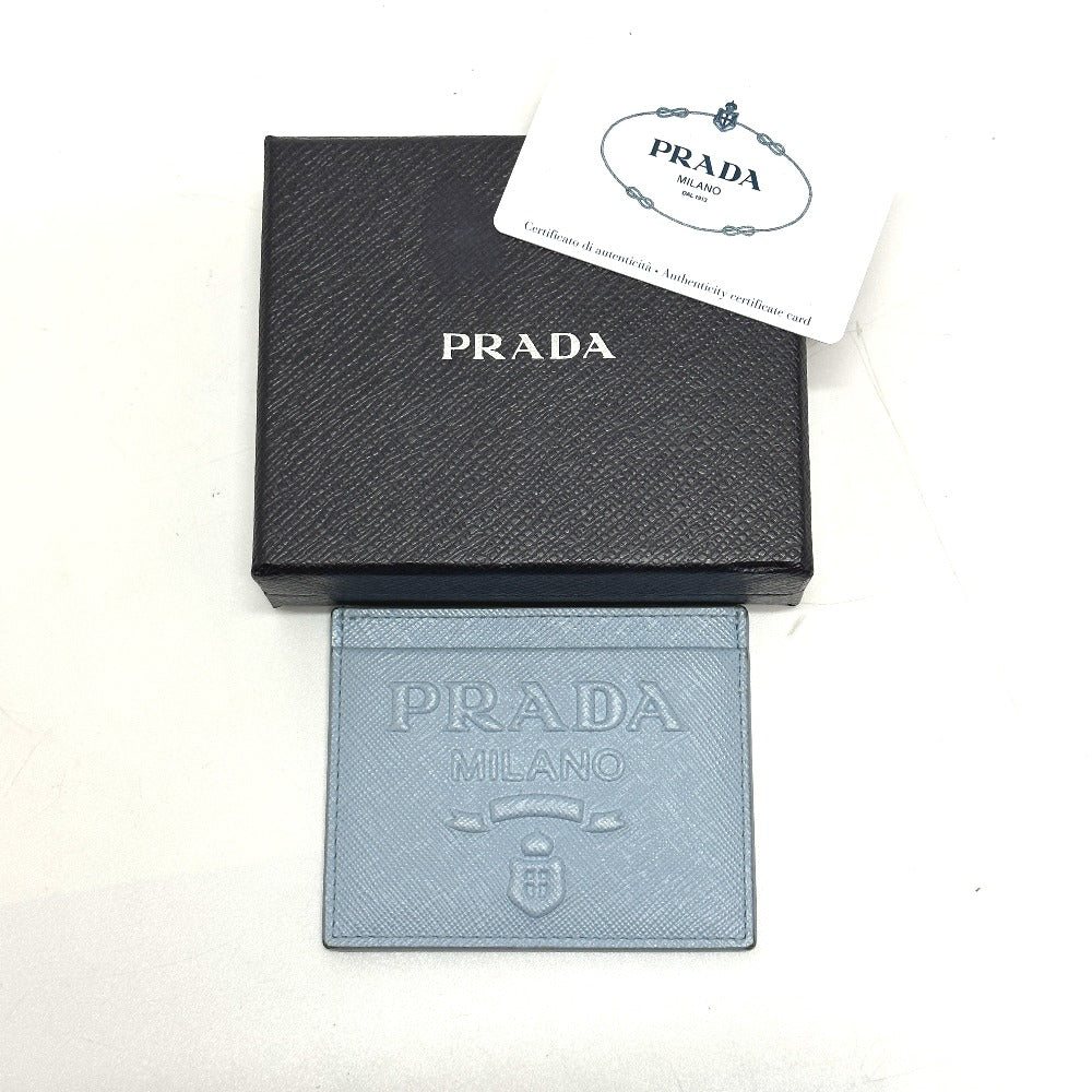 PRADA 1MC025 Embossed Logo Pass Case/Business Card Case/Card Case in Saffiano Leather, Light Blue