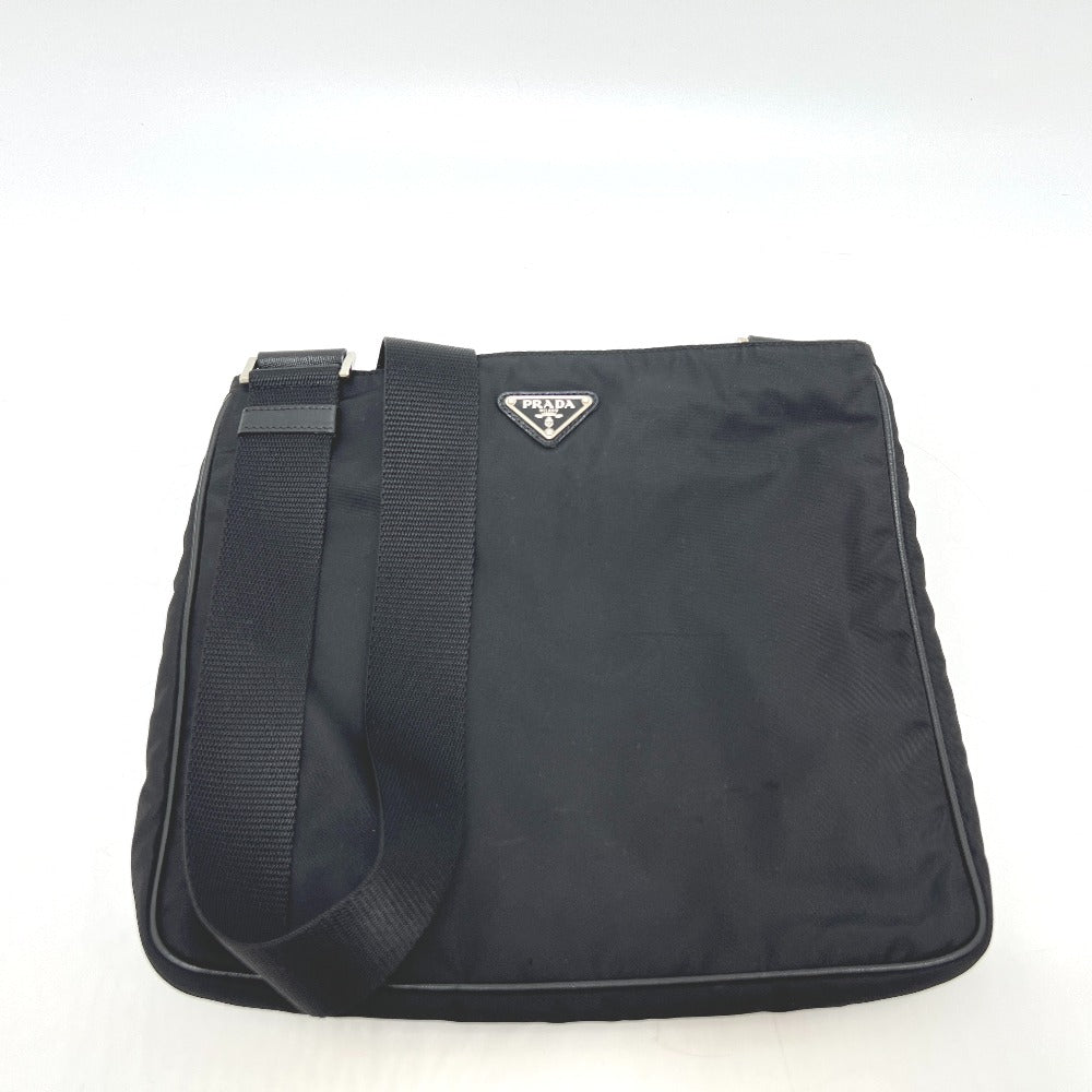 PRADA VA0251 Triangle Plate Flat Shoulder Bag in Nylon, Black