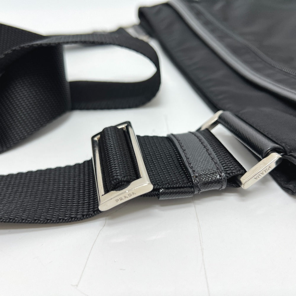 PRADA VA0251 Triangle Plate Flat Shoulder Bag in Nylon, Black