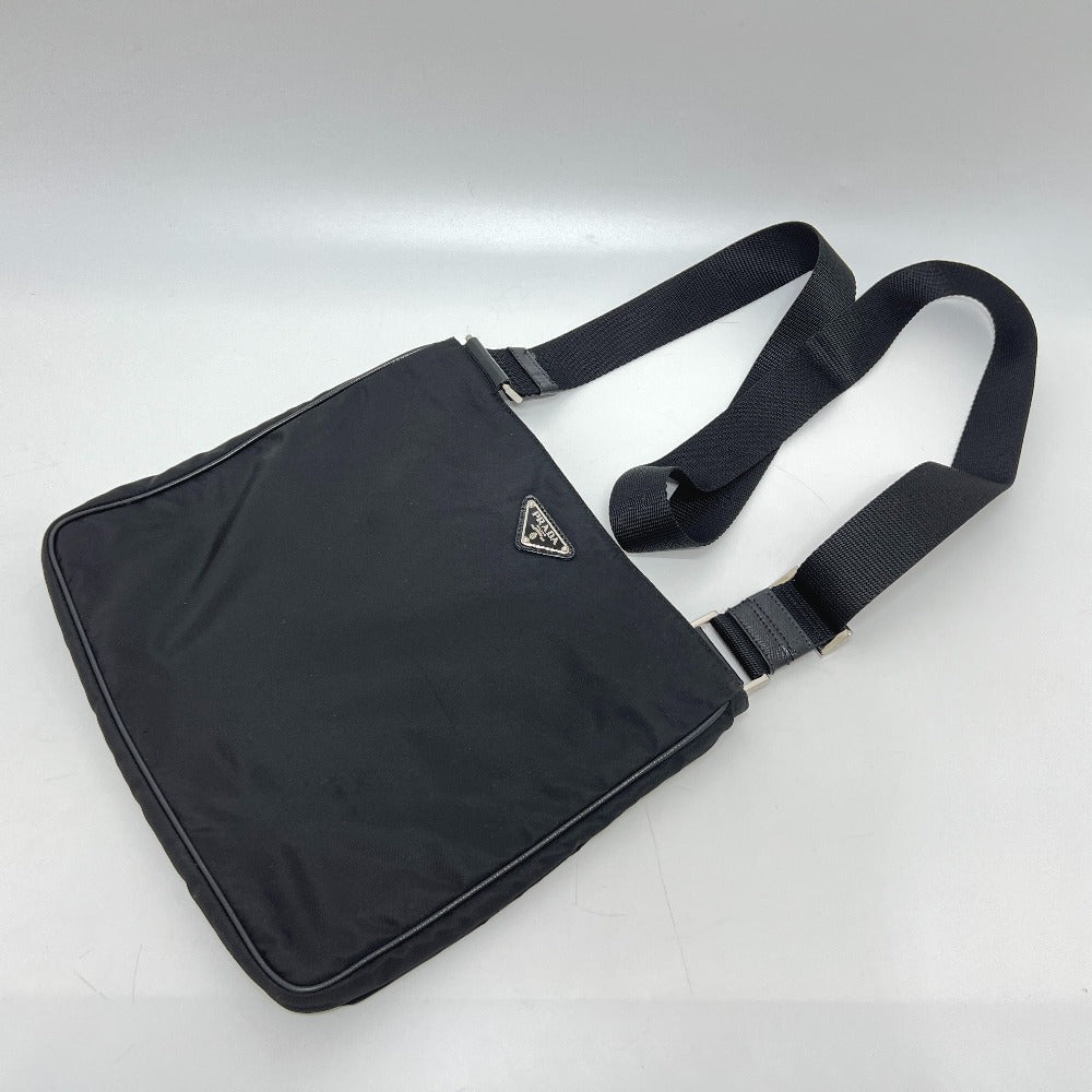 PRADA VA0251 Triangle Plate Flat Shoulder Bag in Nylon, Black
