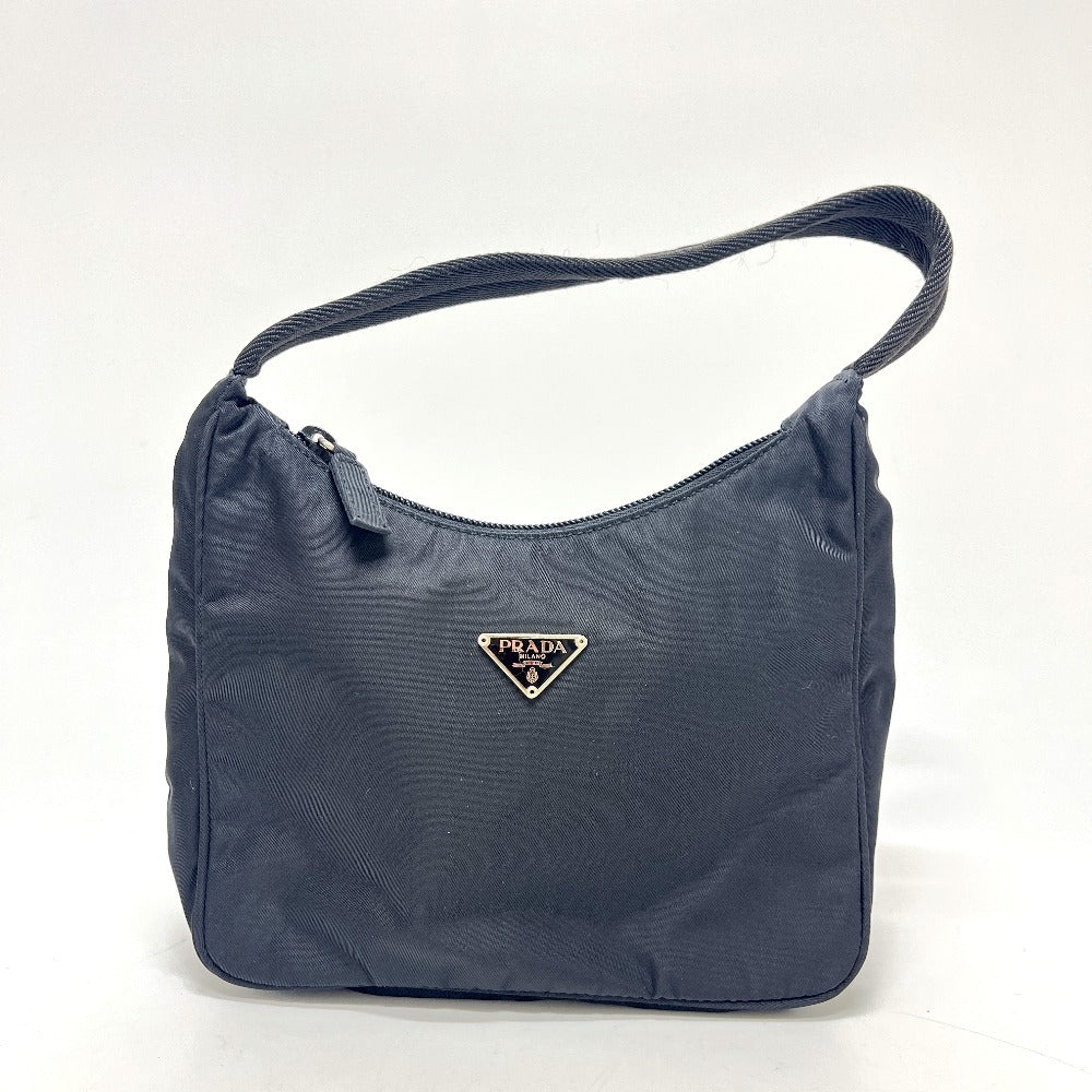 PRADA MV515 トライアングルロゴ 三角ロゴ プレート ホーボー カバン バッグ 肩掛け ショルダーバッグ ナイロン レディース ブラック