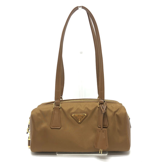 PRADA 1BB127 パドロック付 トップハンドル ミディアム カバン 肩掛け ショルダーバッグ ナイロン/レザー レディース ブラウン