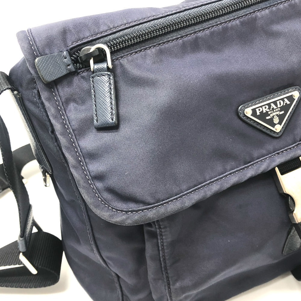 PRADA 1BD994 Triangle Crossbody bag, shoulder bag, triangular logo plate, flap, messenger bag Shoulder Bag Nylon Navy Used