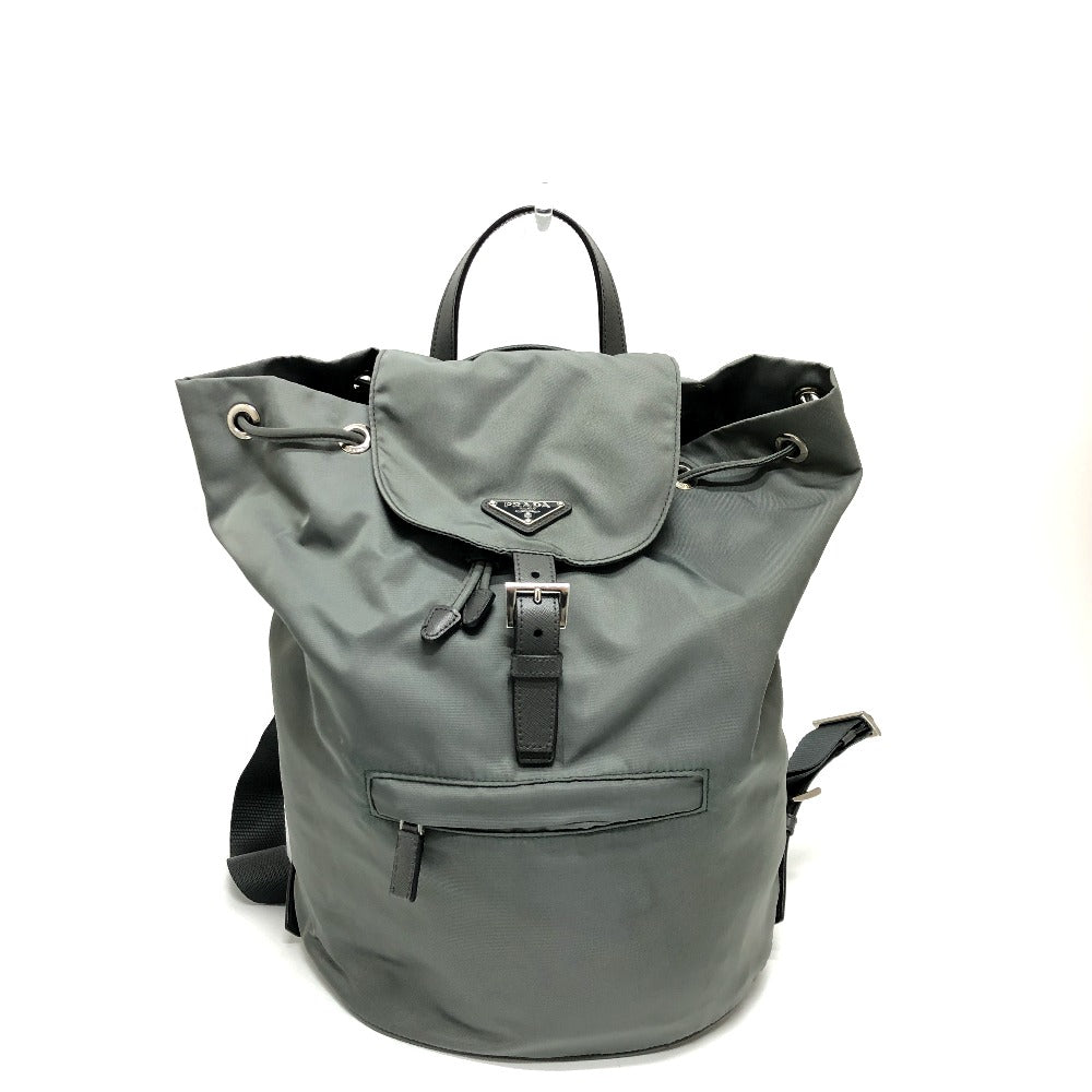 PRADA BZ0032 トライアングルロゴ バックパック カバン リュックサック レザー レディース グレー