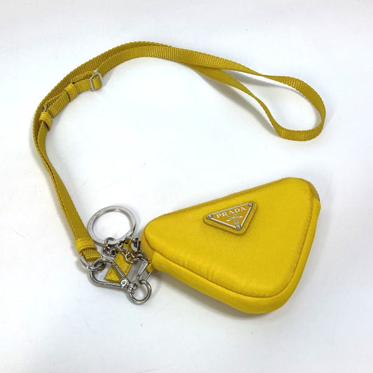 PRADA 2TT140 三角 プレート Re Nylon トライアングル ネックストラップ付 キーリング ポーチ ナイロン メンズ イエロー