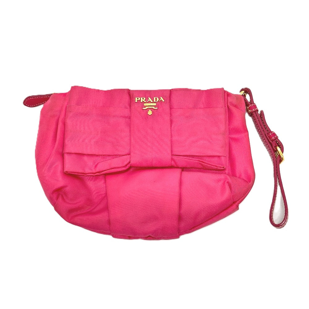 PRADA 1N1422 Logo Ribbon Multi-Pouch with Strap, Accessory Pouch, Cosmetic Pouch, Nylon, Women's, Pink