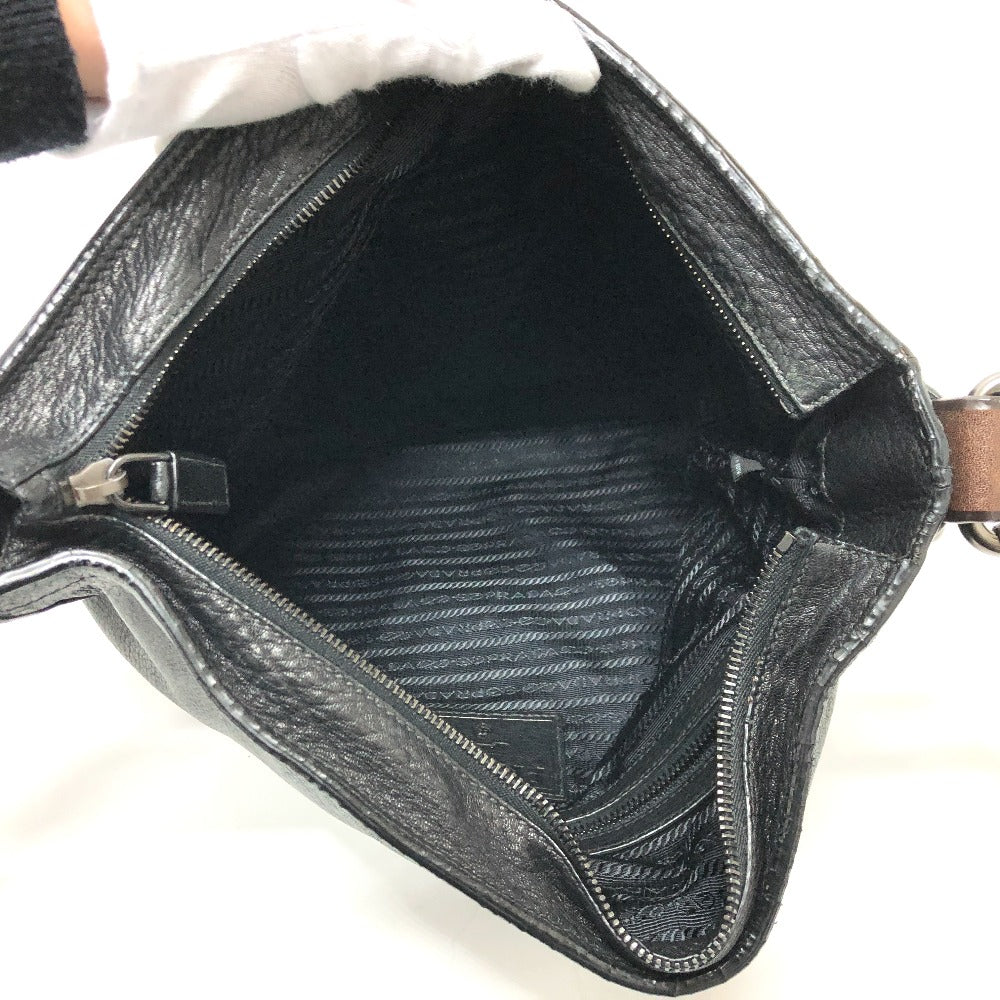 PRADA VA0802 斜め掛け フロント ポケット カバン ショルダーバッグ レザー レディース ブラック