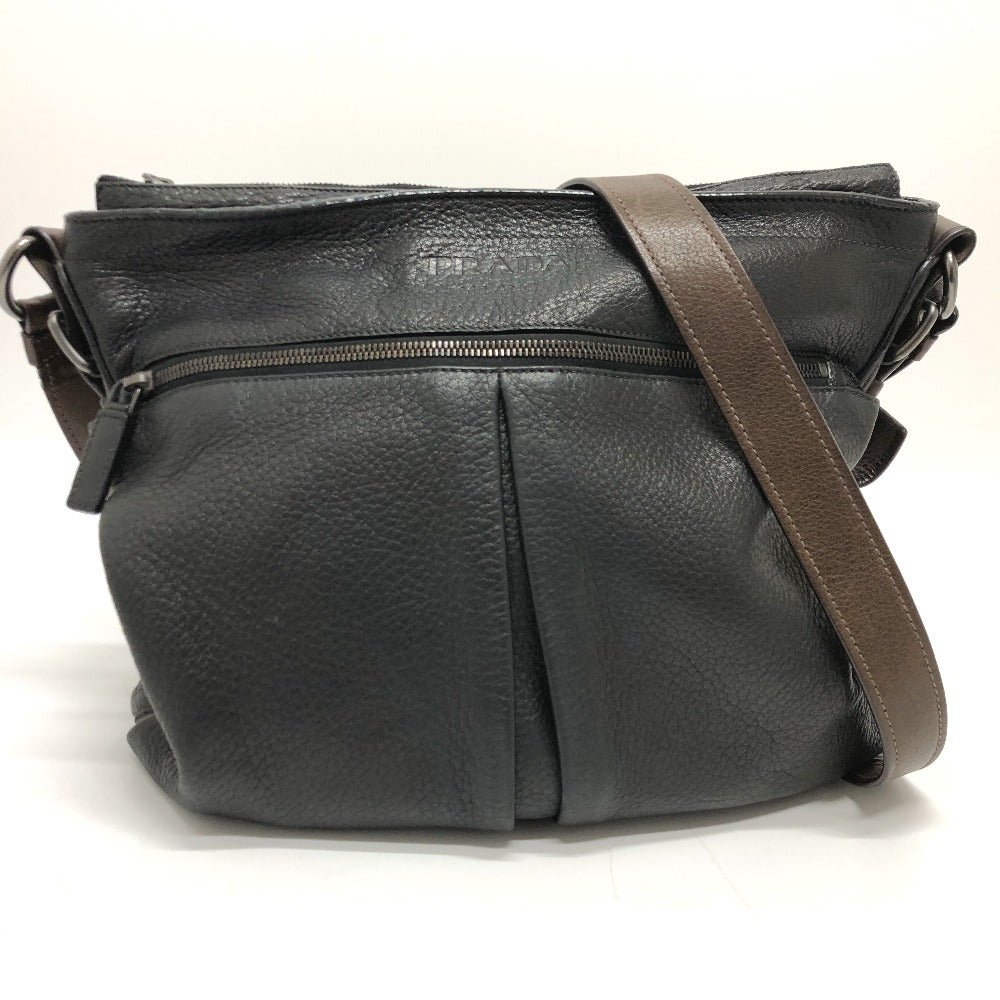 PRADA VA0802 斜め掛け フロント ポケット カバン ショルダーバッグ レザー レディース ブラック