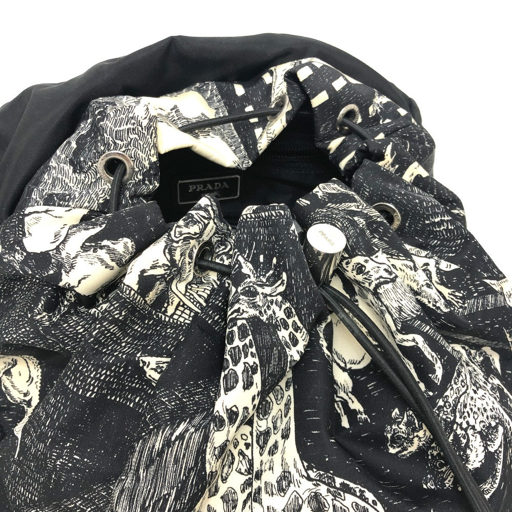 PRADA 2VZ135 アニマル総柄 バックパック カバン バッグ リュックサック ナイロン ユニセックス ブラック