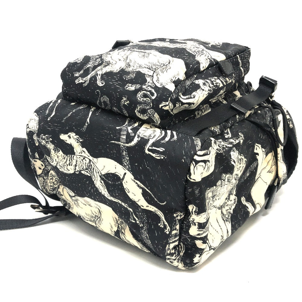 PRADA 2VZ135 アニマル総柄 バックパック カバン バッグ リュックサック ナイロン ユニセックス ブラック