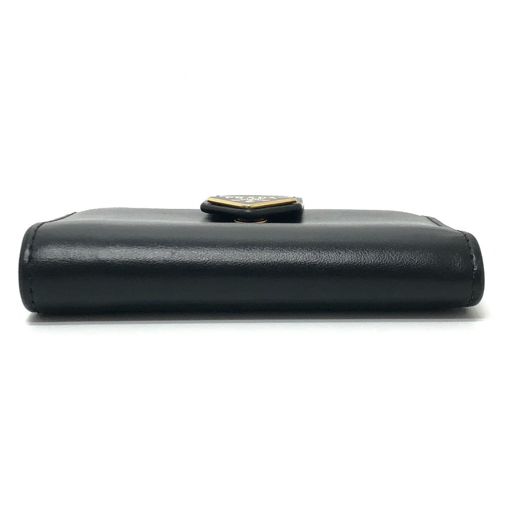 PRADA 1MV204 Triangle Plate Wallet, Mini Wallet, Compact Wallet, Gold Hardware, Bifold Wallet, Leather, Unisex, Black