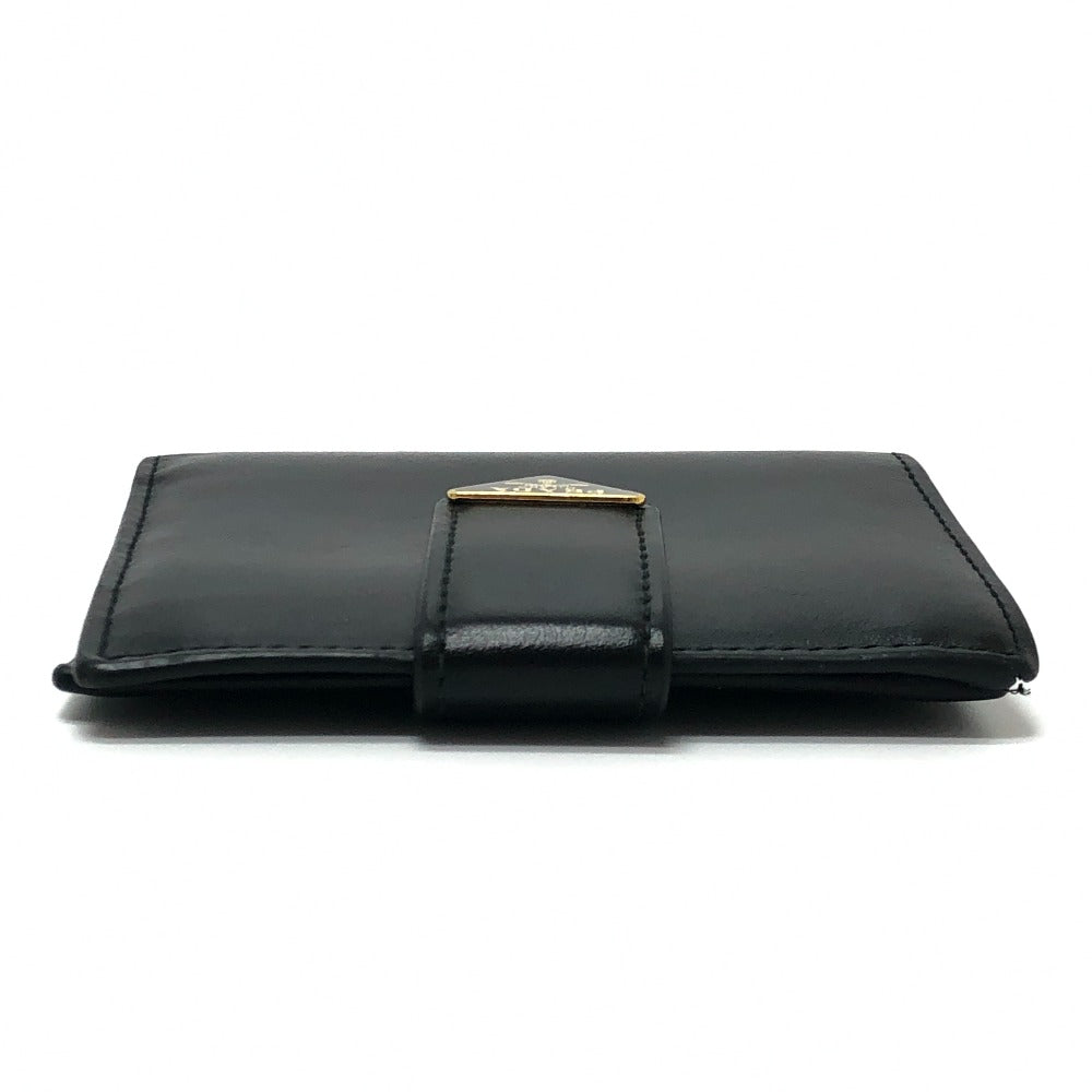 PRADA 1MV204 Triangle Plate Wallet, Mini Wallet, Compact Wallet, Gold Hardware, Bifold Wallet, Leather, Unisex, Black