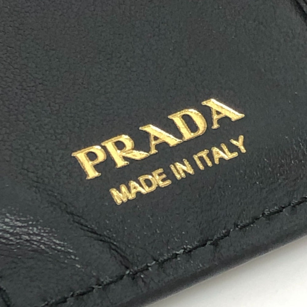 PRADA 1MV204 Triangle Plate Wallet, Mini Wallet, Compact Wallet, Gold Hardware, Bifold Wallet, Leather, Unisex, Black