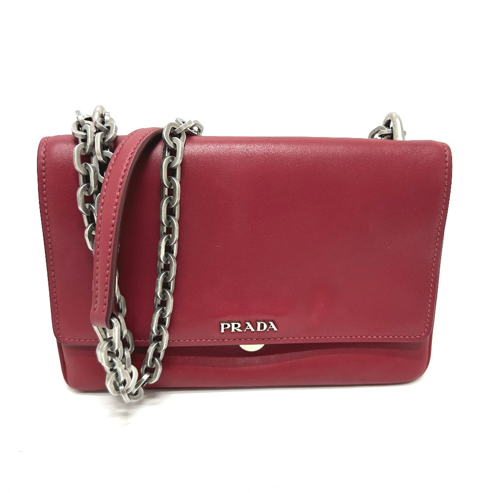 PRADA 1BD009 ロゴ チェーン カバン 斜め掛け 肩掛け ショルダーバッグ レザー レディース レッド