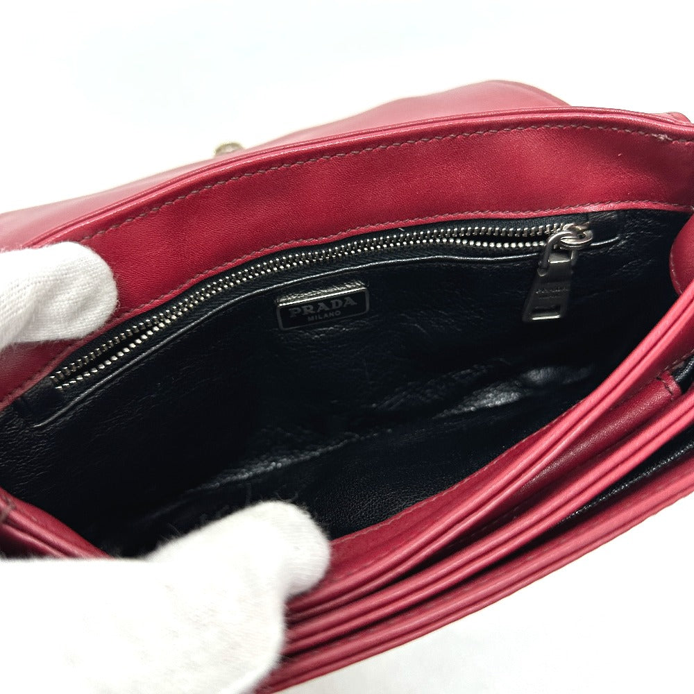 PRADA 1BD009 ロゴ チェーン カバン 斜め掛け 肩掛け ショルダーバッグ レザー レディース レッド