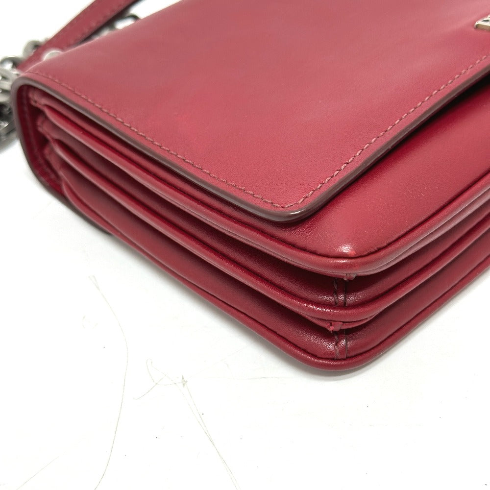 PRADA 1BD009 ロゴ チェーン カバン 斜め掛け 肩掛け ショルダーバッグ レザー レディース レッド
