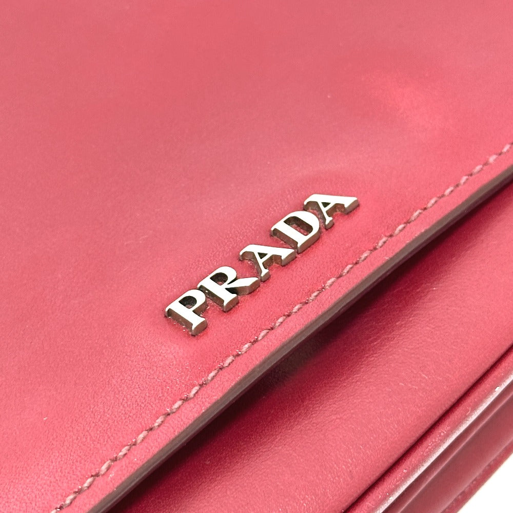 PRADA 1BD009 ロゴ チェーン カバン 斜め掛け 肩掛け ショルダーバッグ レザー レディース レッド