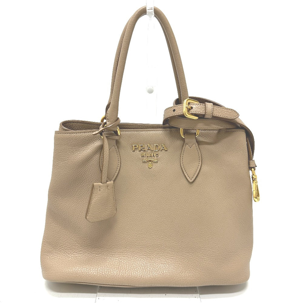 PRADA 1BA058 ロゴ 肩掛け 斜め掛け 2WAYバッグ ショルダーバッグ トートバッグ ハンドバッグ レザー レディース ベージュ