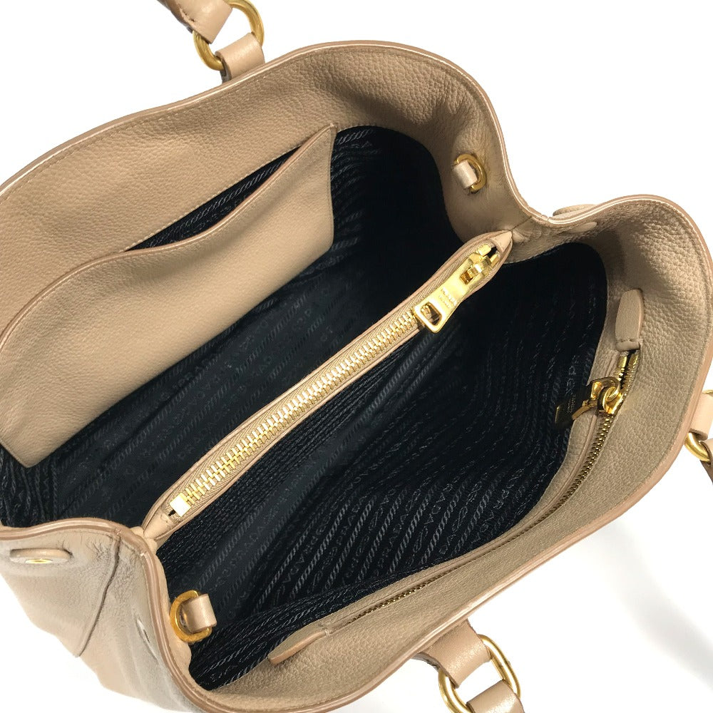 PRADA 1BA058 ロゴ 肩掛け 斜め掛け 2WAYバッグ ショルダーバッグ トートバッグ ハンドバッグ レザー レディース ベージュ