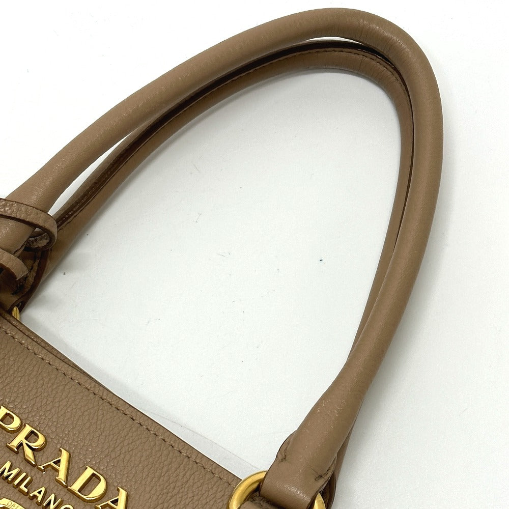 PRADA 1BA058 ロゴ 肩掛け 斜め掛け 2WAYバッグ ショルダーバッグ トートバッグ ハンドバッグ レザー レディース ベージュ