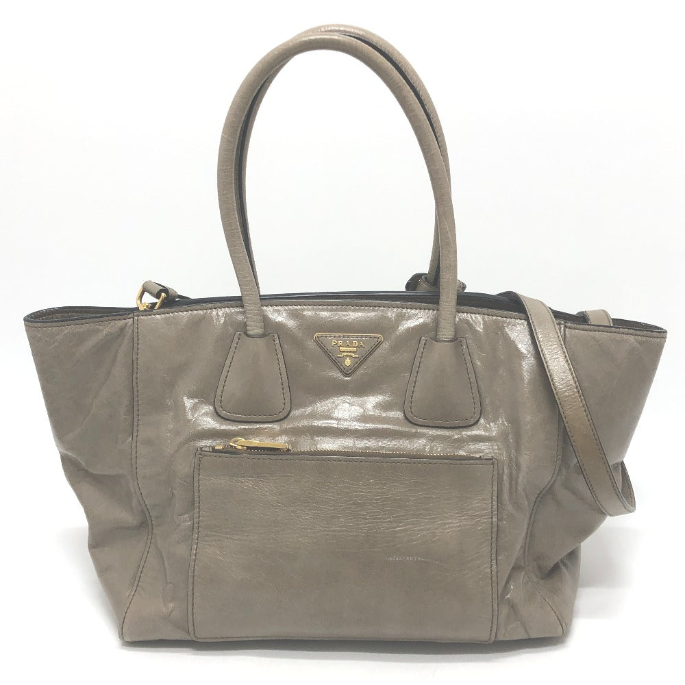 PRADA BN2626 ロゴ カバン 2WAY ハンドバッグ ショルダーバッグ 斜め掛け 三角プレート トートバッグ レザー レディース ブラウン
