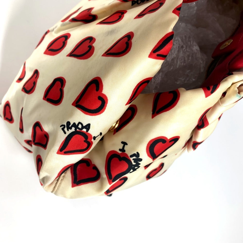 PRADA Heart logo Hand Bag Bicolor Tote Bag Leather / Nylon White/Red Used