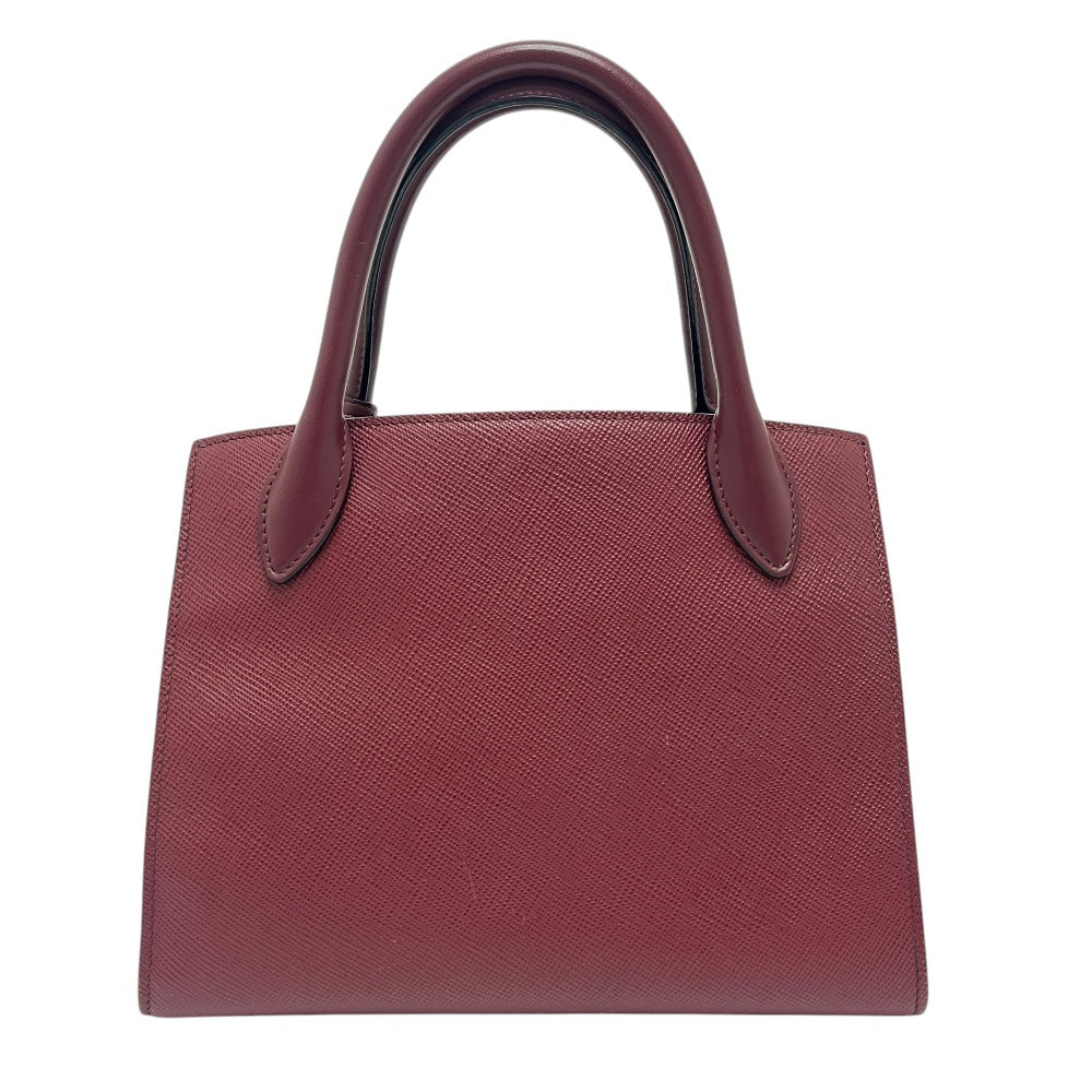 PRADA 1BA156 logo monochrome 2-Way Shoulder Bag with Mirror and Charm Pouch Hand Bag Safiano leather wine-red Used
