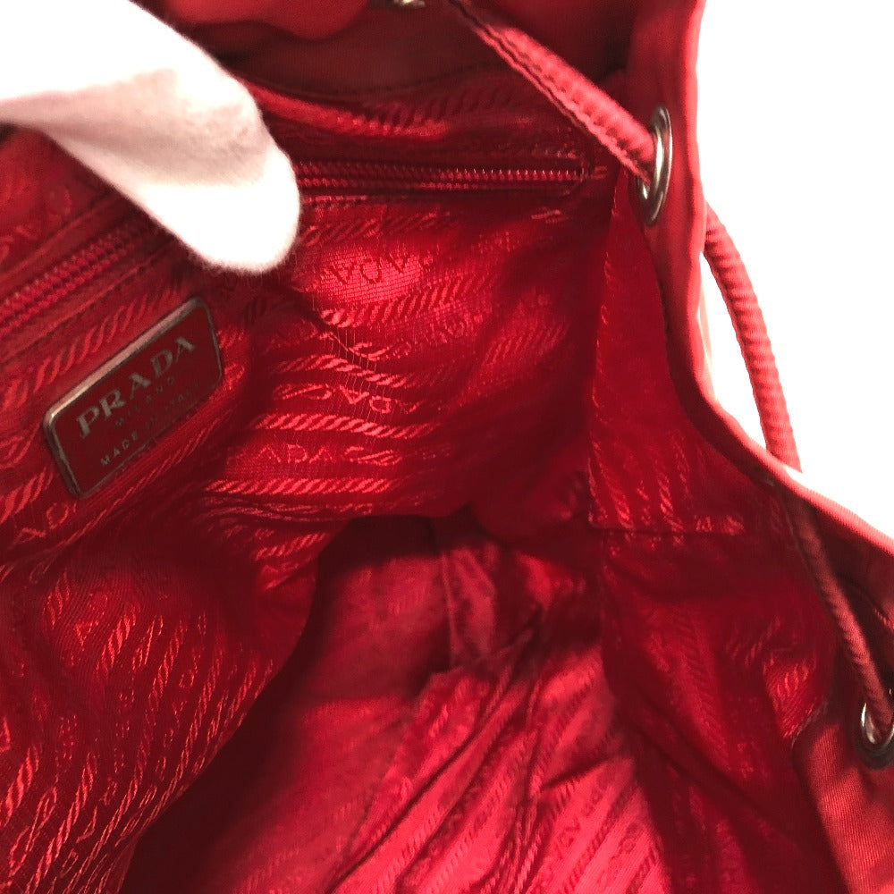 PRADA バックパック ロゴプレート 三角 トライアングルロゴ Wポケット カバン リュックサック ナイロン レディース レッド