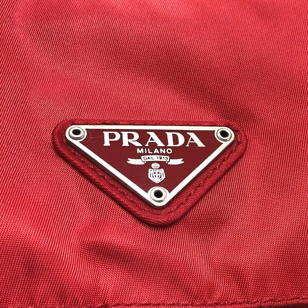 PRADA バックパック ロゴプレート 三角 トライアングルロゴ Wポケット カバン リュックサック ナイロン レディース レッド