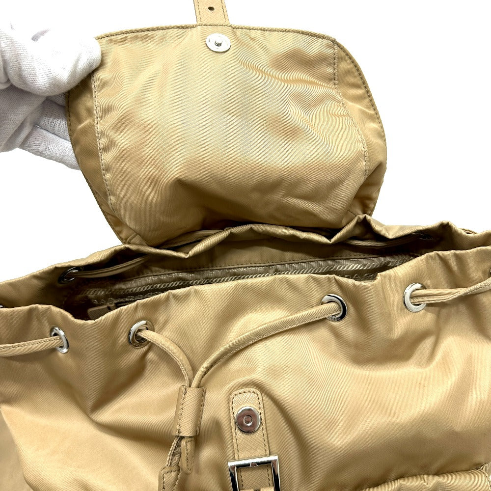 PRADA 1BZ811 Triangle Logo Double Pocket Daypack Backpack Rucksack Nylon Women's Beige
