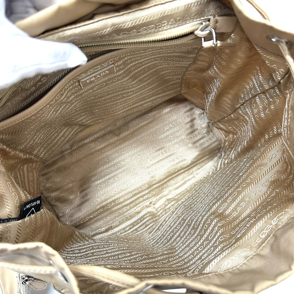 PRADA 1BZ811 Triangle Logo Double Pocket Daypack Backpack Rucksack Nylon Women's Beige