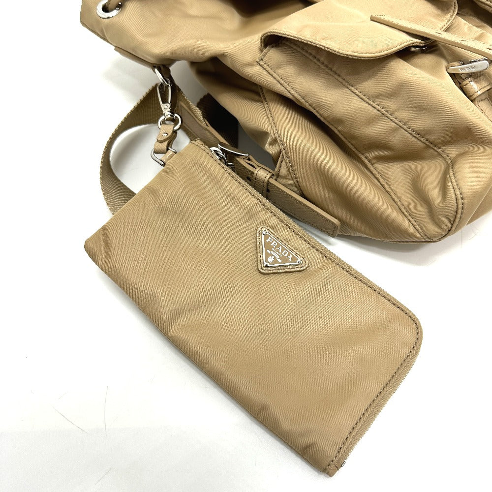 PRADA 1BZ811 Triangle Logo Double Pocket Daypack Backpack Rucksack Nylon Women's Beige