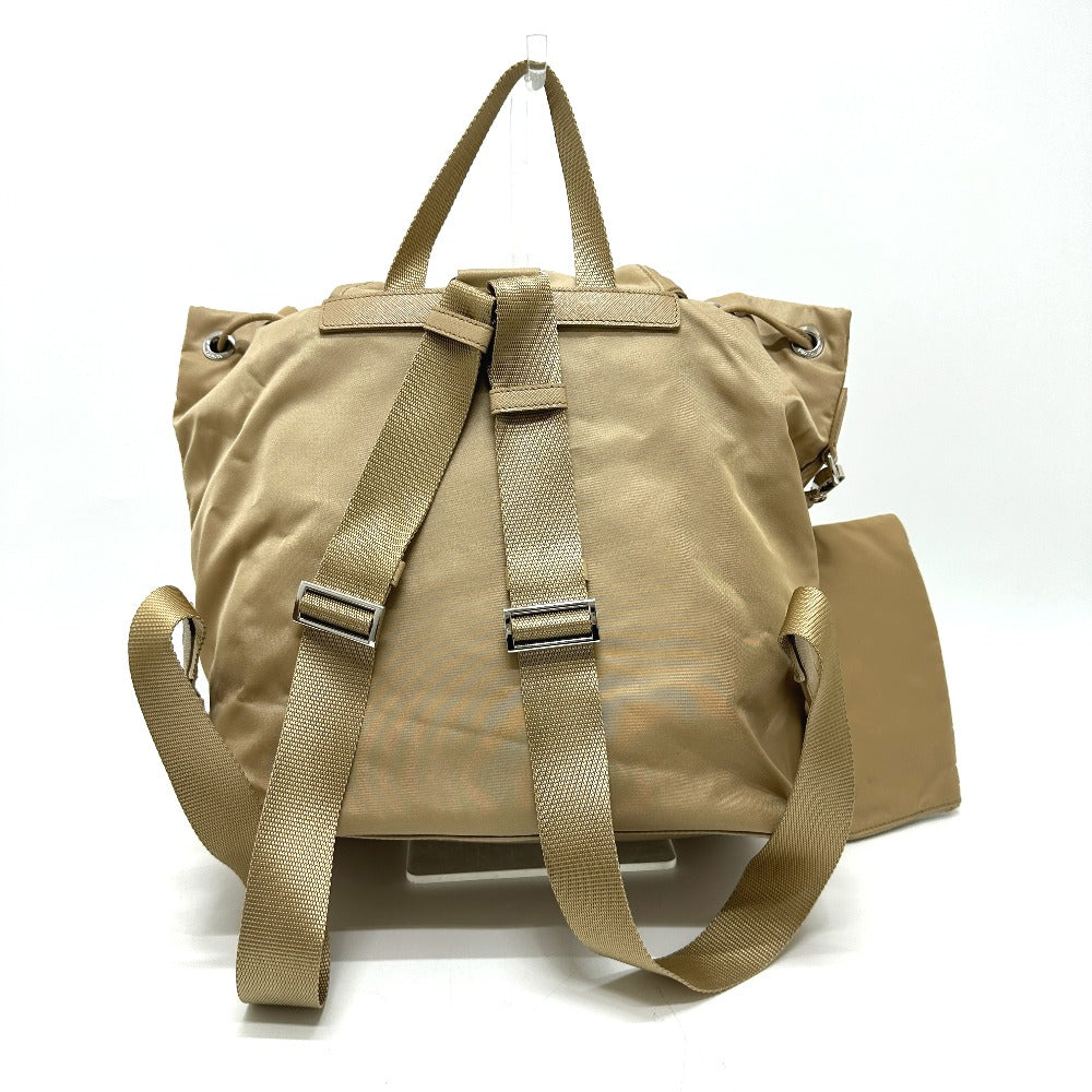 PRADA 1BZ811 Triangle Logo Double Pocket Daypack Backpack Rucksack Nylon Women's Beige