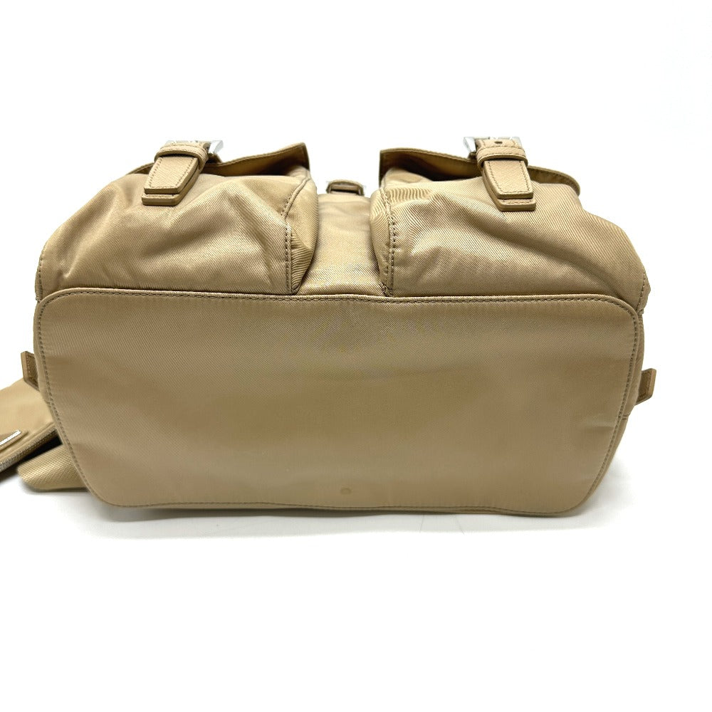 PRADA 1BZ811 Triangle Logo Double Pocket Daypack Backpack Rucksack Nylon Women's Beige