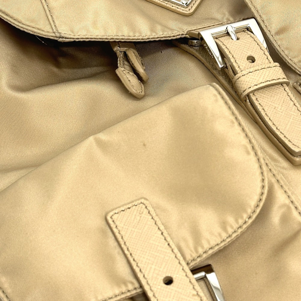 PRADA 1BZ811 Triangle Logo Double Pocket Daypack Backpack Rucksack Nylon Women's Beige