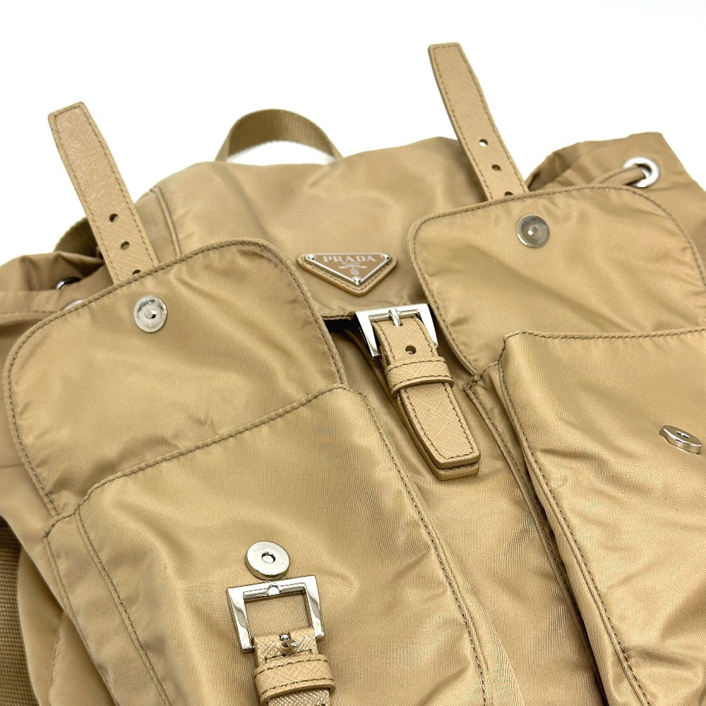 PRADA 1BZ811 Triangle Logo Double Pocket Daypack Backpack Rucksack Nylon Women's Beige