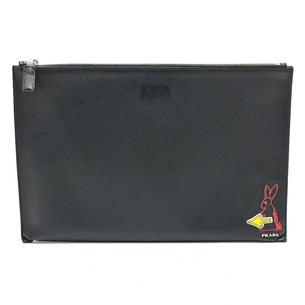 PRADA 2NG001 Logo Rabbit Clutch Bag in Saffiano Leather, Men's, Black